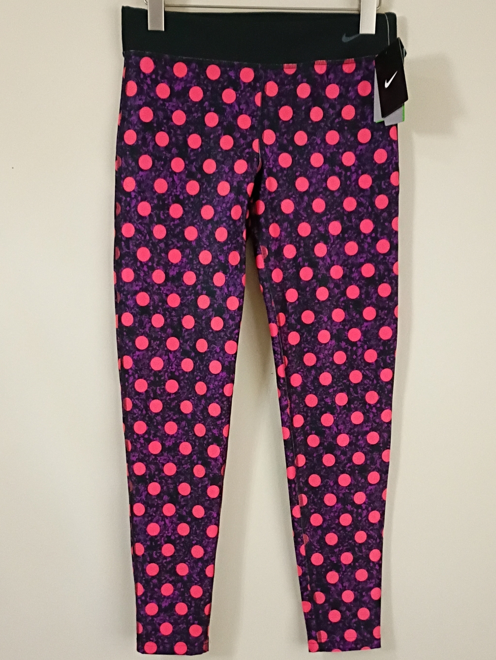 Nike Girls' Purple Leggings with Bright Pink Polka Dots